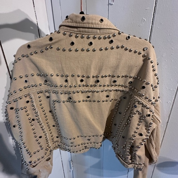 AKIRA Tan Jean Fabric with Silver and Black Accent Studs embellished all over. - Picture 7 of 8